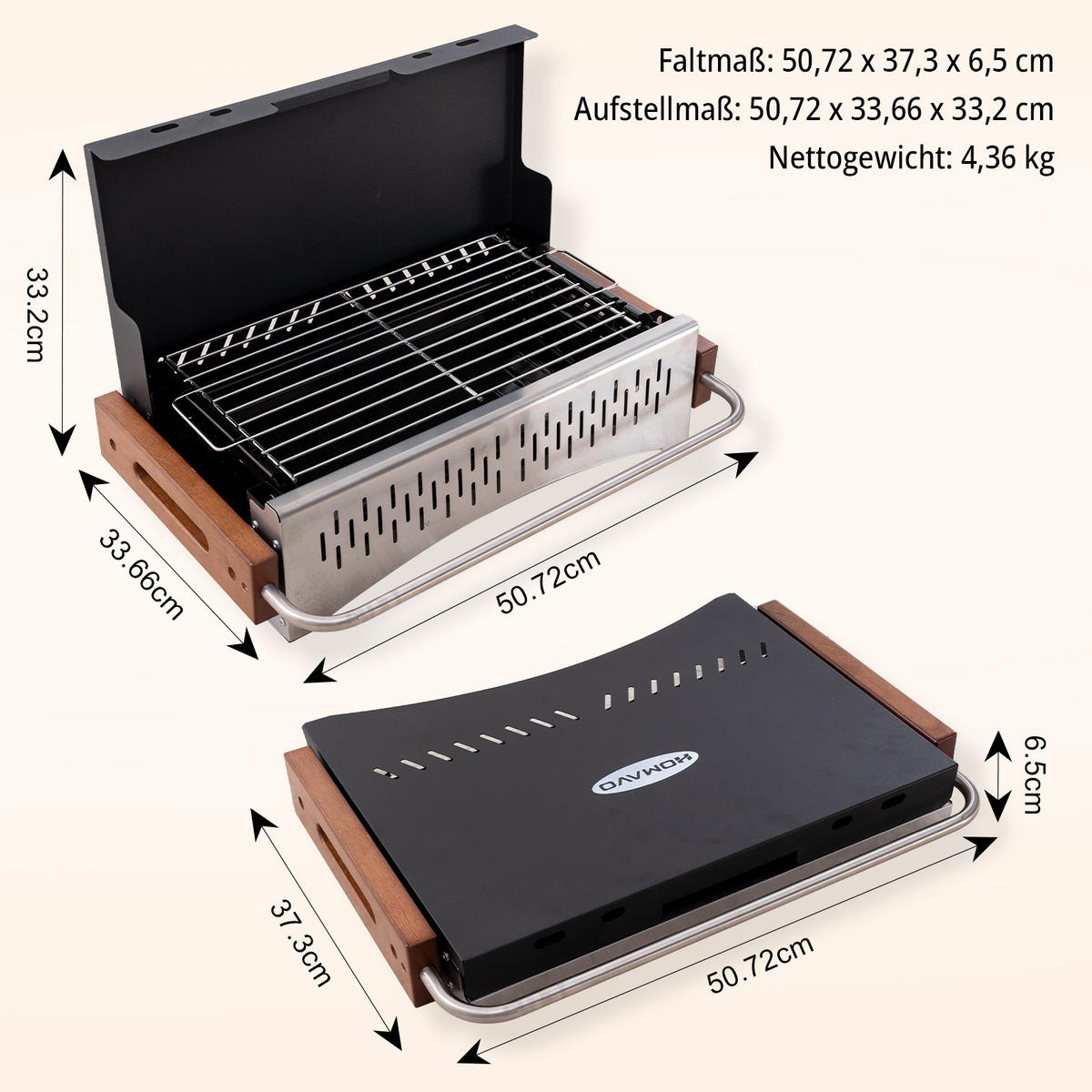 HOLZKOHLEGRILL mit Werkzeugkoffer - Silberfarben/Schwarz, Metall (37.3/33.2/50.72cm) - HOMAVO