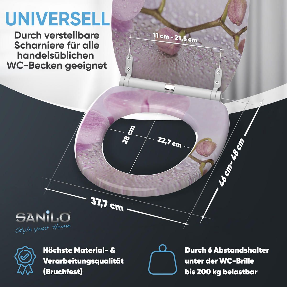 WC-SITZ mit Absenkautomatik & Top Fix Blooming - Pink, Holzwerkstoff (37.7/5.5/48cm) - Sanilo