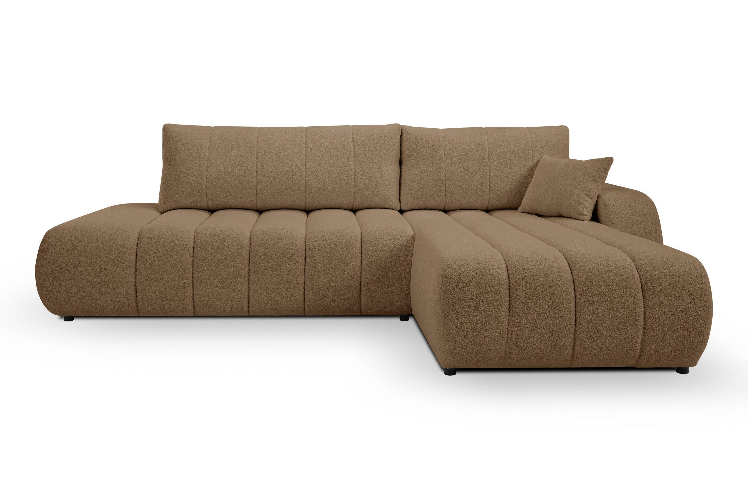 ECKSOFA GIOIA R-S Braun Boucle-Stoff mit Schlaffunktion - Braun, Holz (276/176cm) - MASSENO