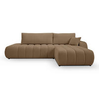 ECKSOFA GIOIA R-S Braun Boucle-Stoff mit Schlaffunktion - Braun, Holz (276/176cm) - MASSENO