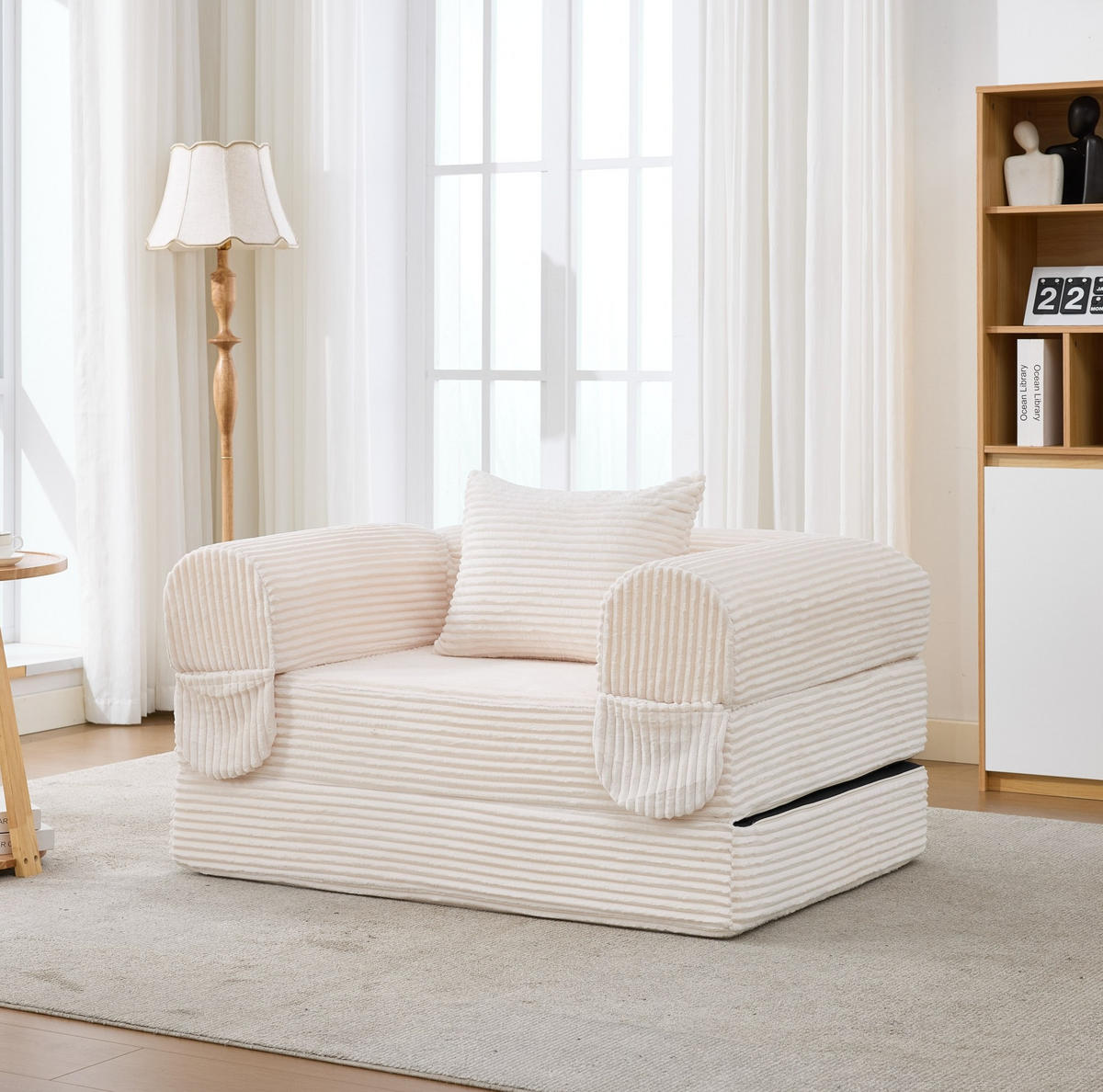 SCHLAFSOFA 2-in-1 Cord Beige mit Kissen - Beige, Kunststoff (85/65/120cm) - Meubliv