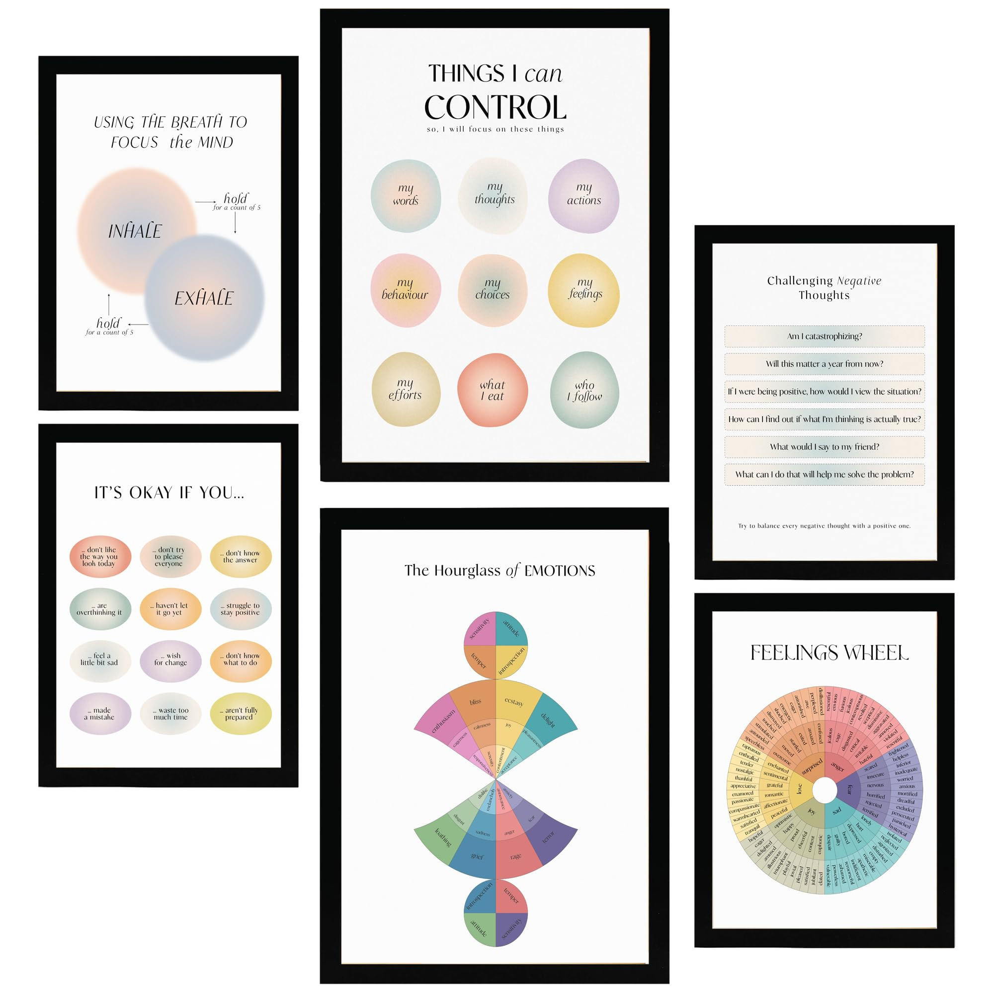 POSTER Set Mit 6 Wellness A3 & A4 Schwarzer Rahmen - Schwarz, Papier (29/3cm) - Nacnic