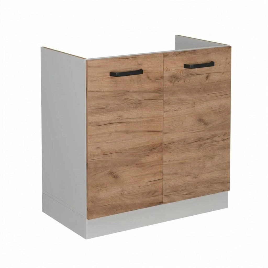 SPÜLENUNTERSCHRANK R-Line Goldkraft Eiche 80 cm ohne Arbeitsplatte - Eichefarben/Weiß, Holzwerkstoff (80/81.6/46cm) - Vicco