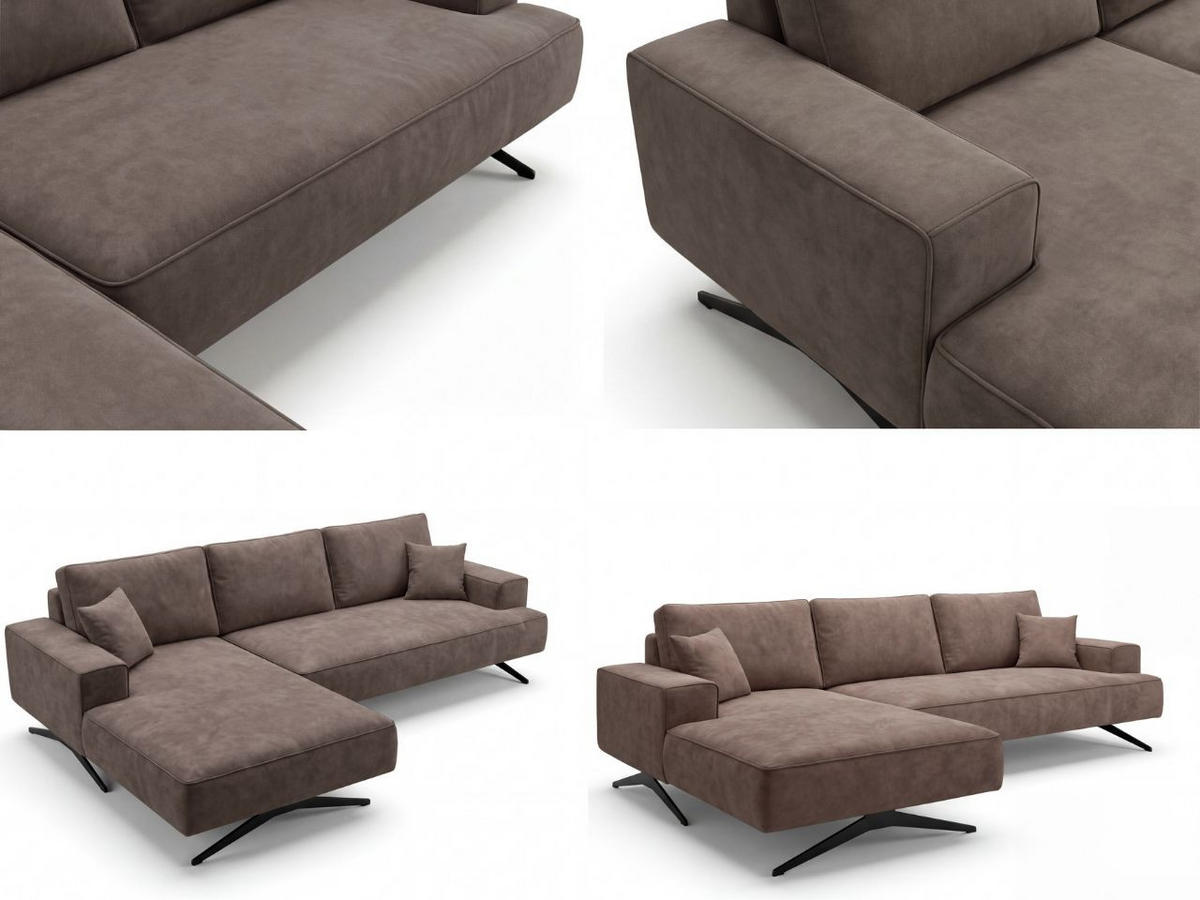 ECKSOFA Leto Braun Links - Schwarz/Braun, Holz/Textil (260/165cm) - Graingold