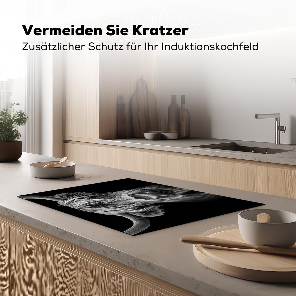 HERDABDECKPLATTE Schottischer Highlander - Hörner - Schwarz - Weiß - Kuh - Wild - Tiere Herdabdeckung Induktionsfeld 75x52 cm - Schwarz, Kunststoff (75/52/0.2cm) - MuchoWow