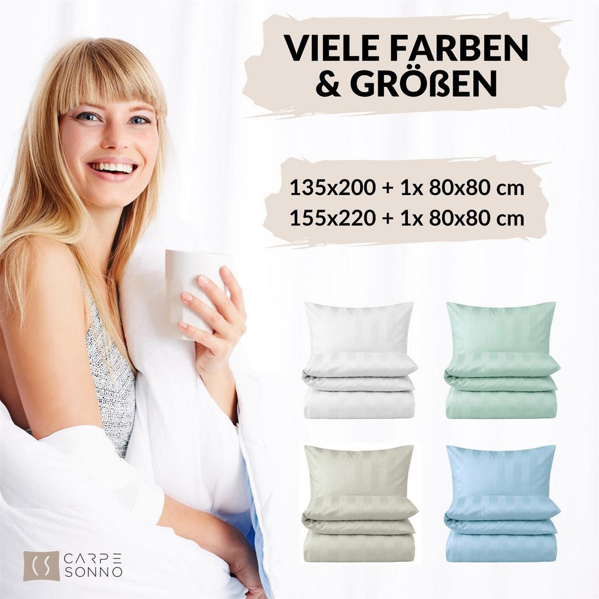 DAMAST-BETTWÄSCHE 135x200 Mint gestreift Bettbezug aus 100% Baumwolle - Made in Germany - Mintgrün, Textil (135/200cm) - Carpe Sonno