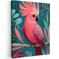 LEINWANDBILD Kakadu - Tropische Blätter - Zweig Wandbild Wohnzimmer 60x80 cm - Petrol, Textil (60/80cm) - MuchoWow