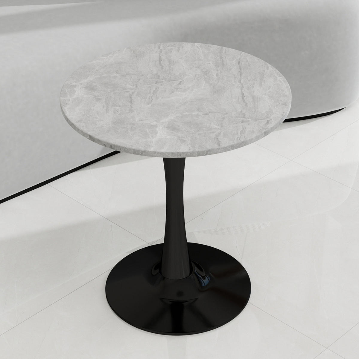 COUCHTISCH 70 cm in Schwarz/Grau aus Kunstmarmor–rund und vielseitig - Grau, Stein (70/70/72cm) - Flora Grace