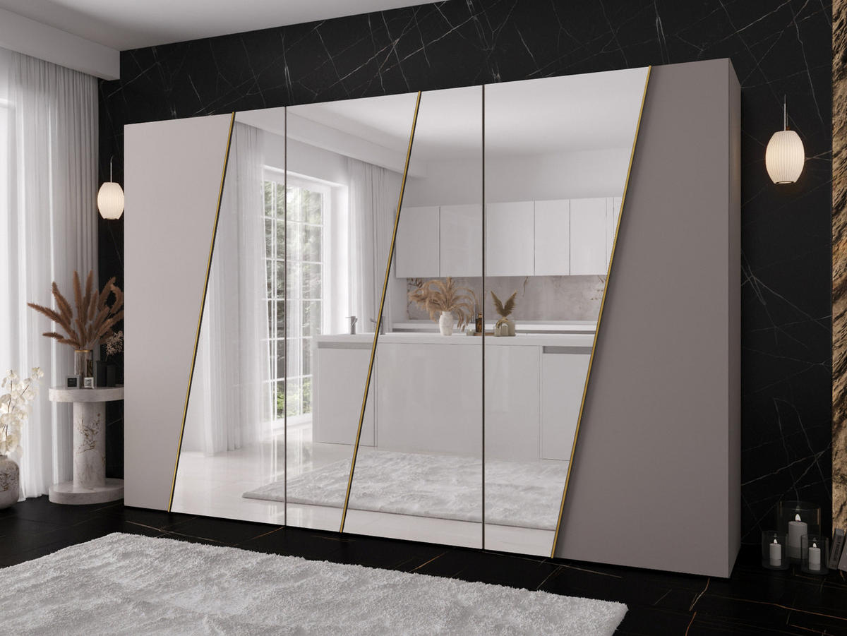 DREHTÜRENSCHRANK Zen 4L 300 cm - Kaschmir/Goldfarben, Holzwerkstoff/Kunststoff (300/202/50cm) - MIRJAN24