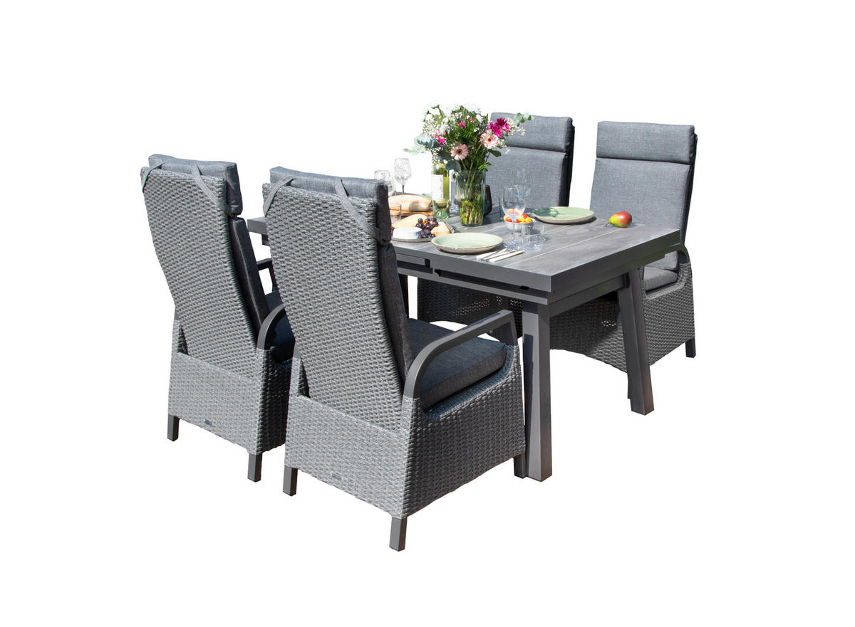 DINING-SET Sydney 4 Anthrazit/Holzoptik ausziehbar 4-teilig - Grau, Naturmaterialien - bellavista - Home & Garden
