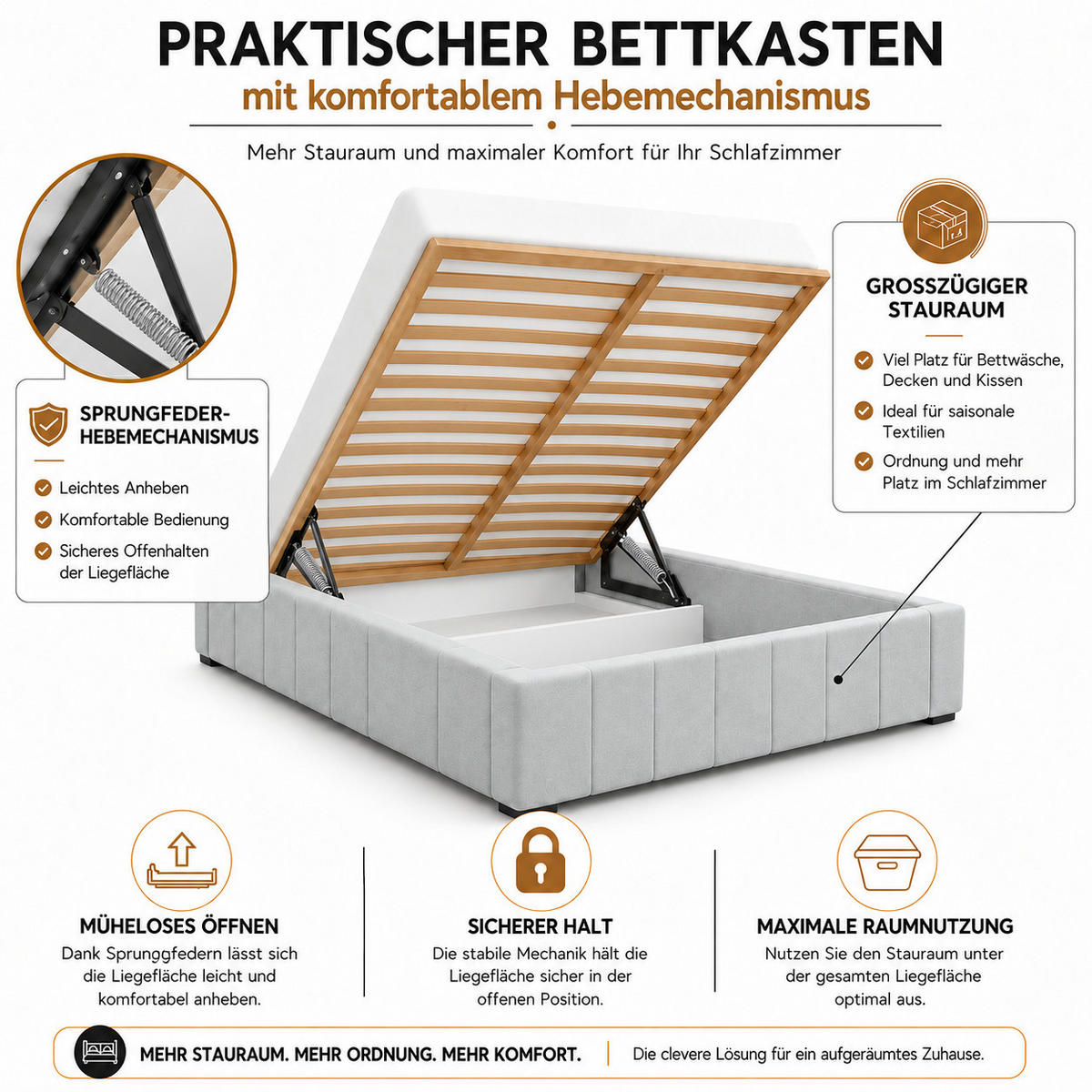 MARPUR Polsterbett NERO 140x200 cm mit Bettkasten und Lattenrost, Silber - Chromfarben/Silberfarben, Holz/Holzwerkstoff (140/200cm) - Marpur