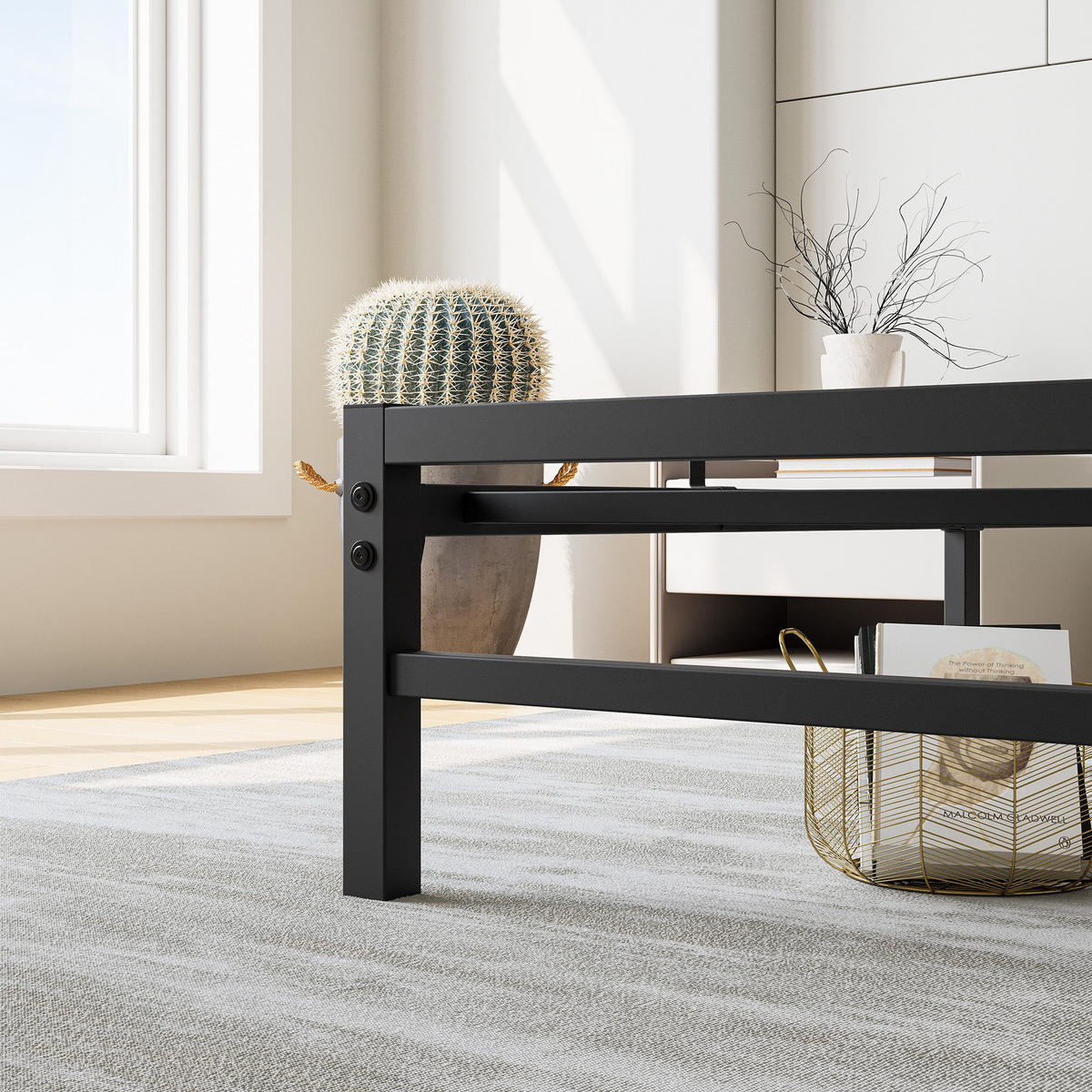 METALLBETT 140/200 cm Schwarz mit komfortablem Kopfteil - Schwarz, Metall (140/200cm) - OKWISH