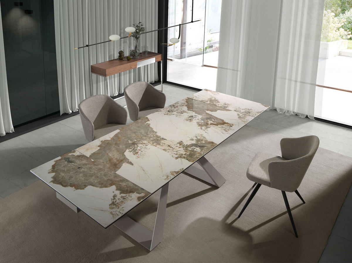 ESSTISCH Rechteckig Weiß Taupe Grau 160/90/76 cm - Goldfarben/Weiß, Stein (90/160/76cm) - ANGEL CERDA
