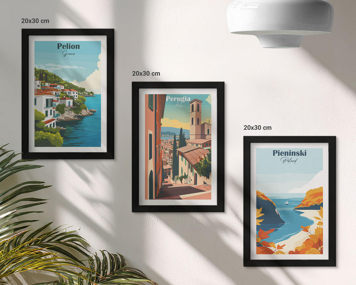 WANDBILDER 3er-Set - 20x30 cm Schwarzer Rahmen - Malerische Retro-Landschaften - Schwarz, Kunststoff (20/30cm) - ArtPrintCave
