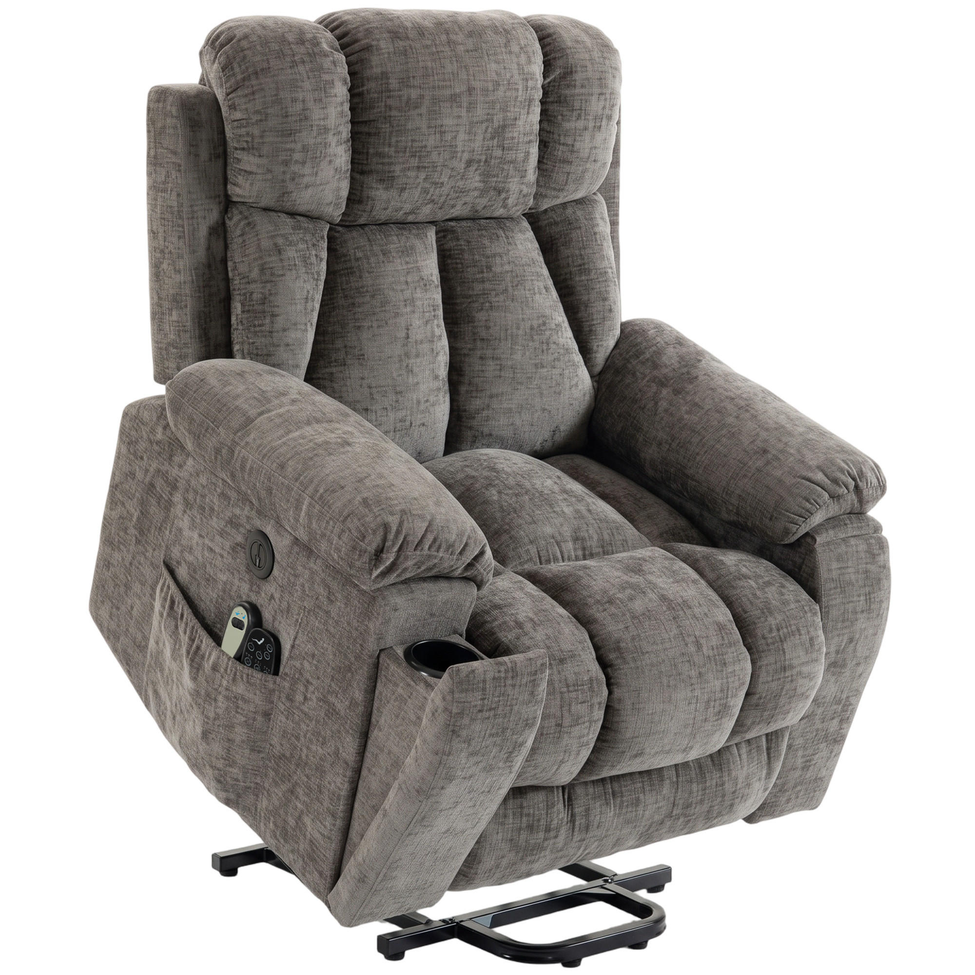 TV křeslo Chenille látka ocel tmavě šedá - černá/tmavě šedá, kov/textil (99/104/98cm) - HOMCOM