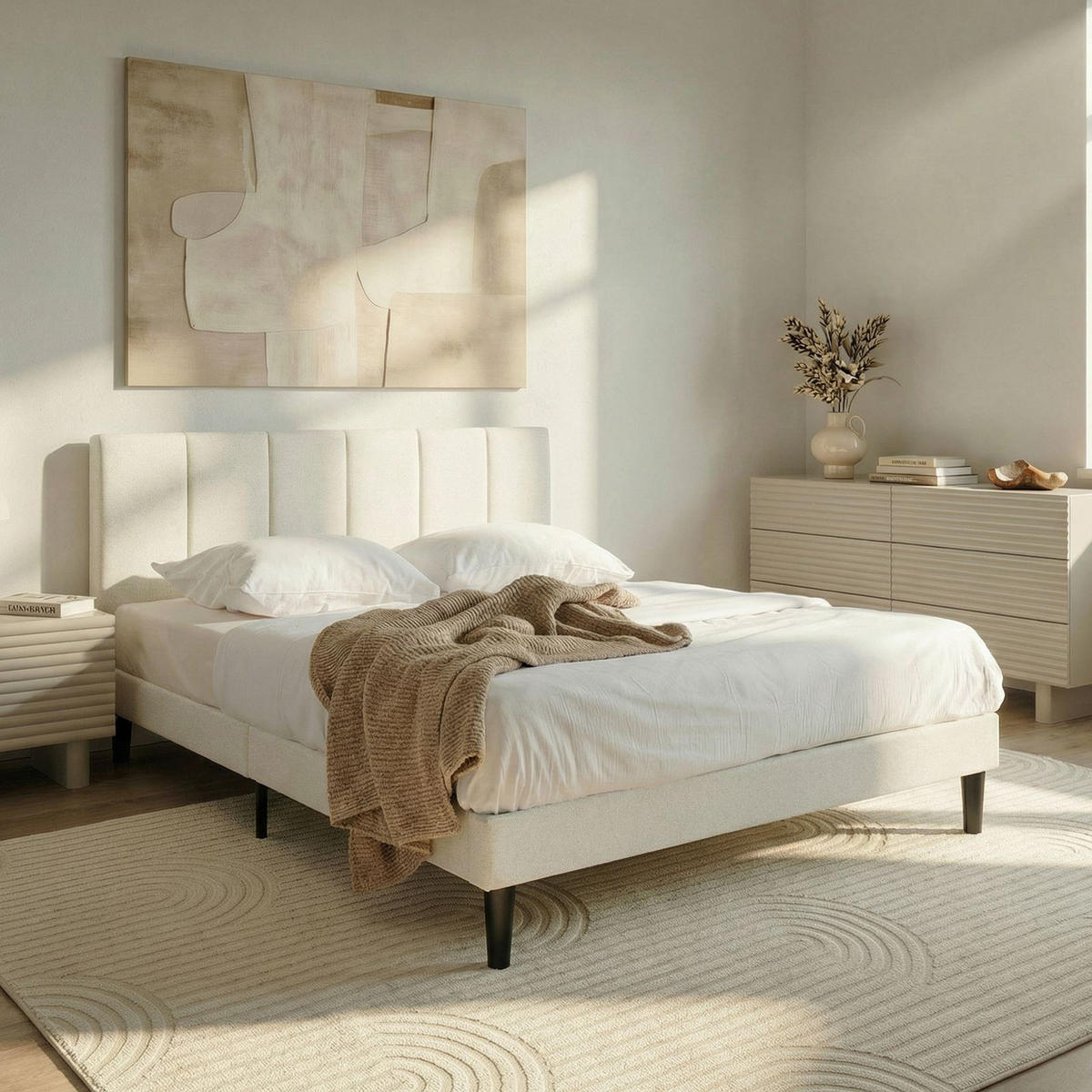 POLSTERBETT OLBIA 140x200 cm cremeweiß - Creme, Textil (140/200cm) - IDIMEX