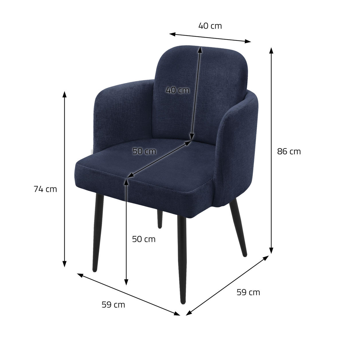 ESSZIMMERSTUHL Dunkelblau mit Stoffbezug - Schwarz/Dunkelblau, Textil/Metall (59/86/59cm) - ML-DESIGN