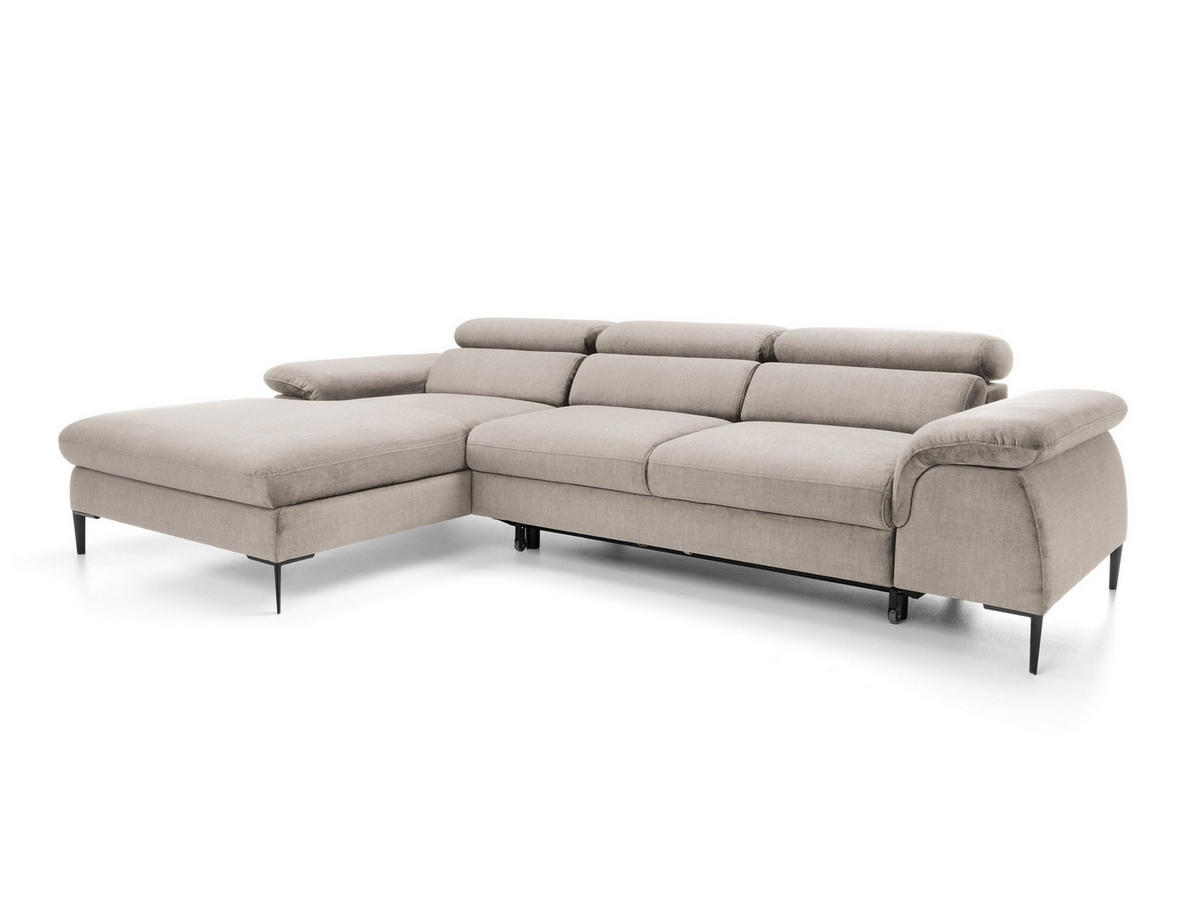 ECKSOFA MESTO Beige Velours-Stoff mit Schlaffunktion - Beige, Holz (288/182cm) - MASSENO