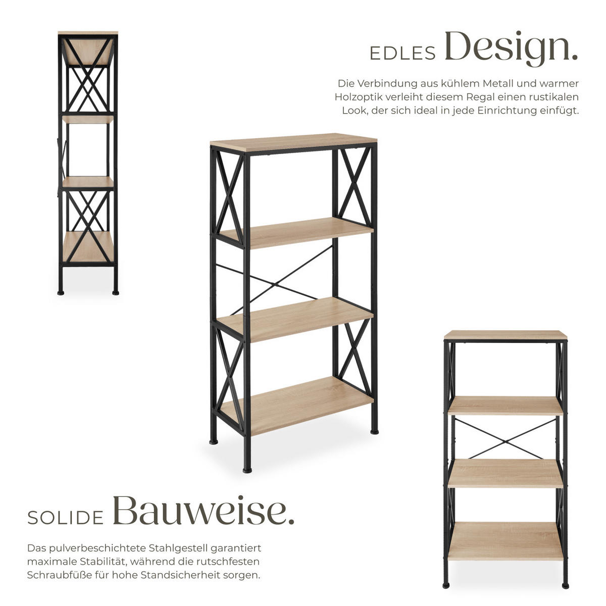 REGAL Barry,inklusive Kippschutz, 61,5 x 31,5 x 133,5 cm,Industrial Holz hell, Eiche Sonoma - Naturfarben, Holzwerkstoff (31.5/133.5/61.5cm) - tectake