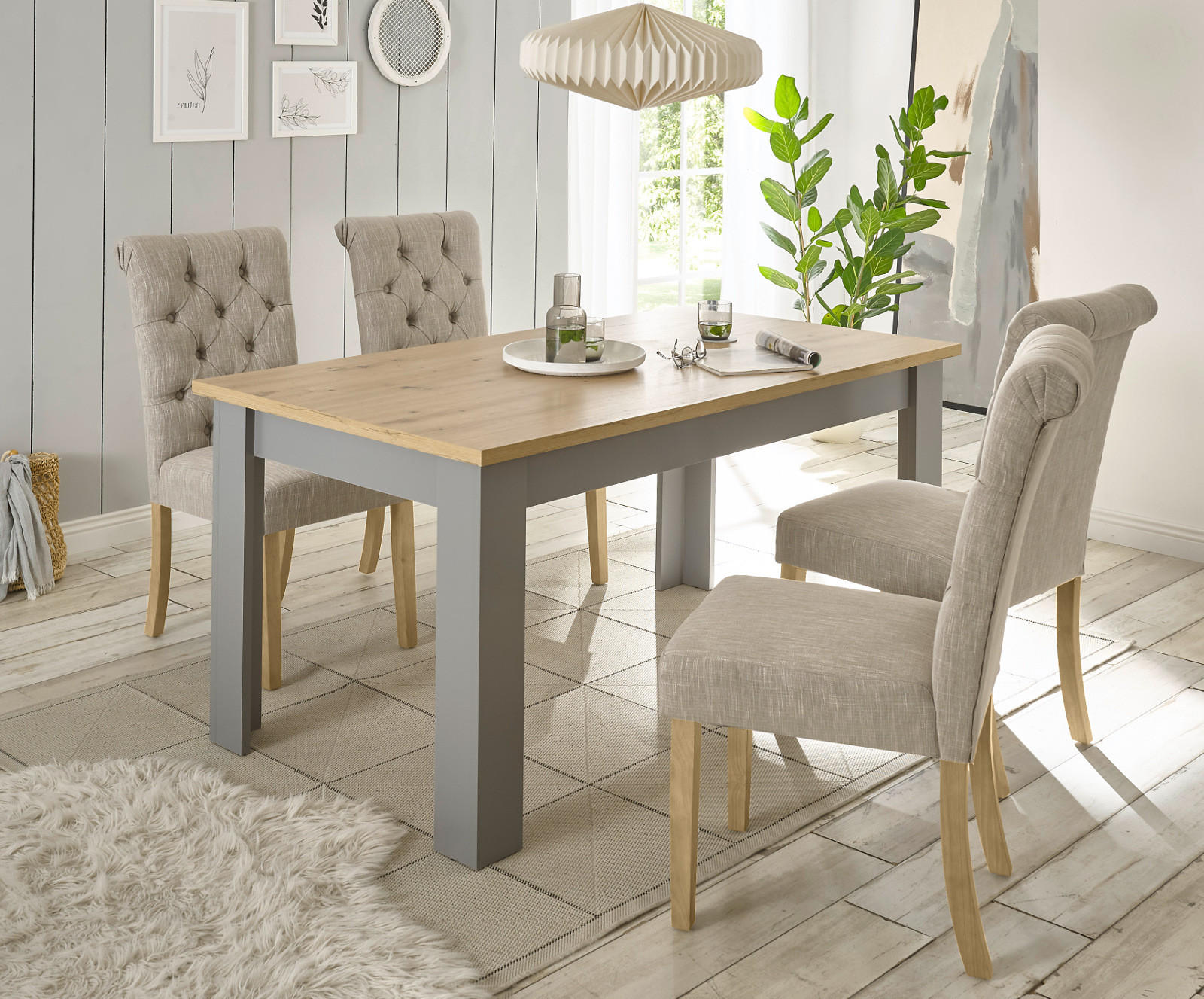 ESSTISCH grau, Artisan Eiche 160 x 90 cm, Küchentisch im Landhaus-Stil - Hellgrau/Eiche Artisan, Holzwerkstoff (160/90/76cm) - Furn.Design