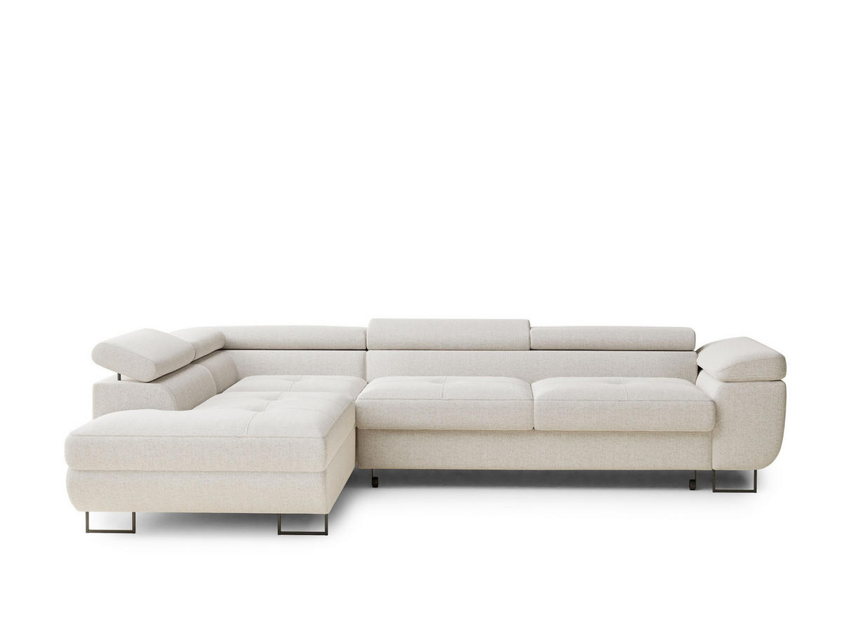 ECKSOFA Concord Hellbeige Webstoff - Links Seite - Creme/Schwarz, Holz/Holzwerkstoff (203/277cm) - Maison de Reve