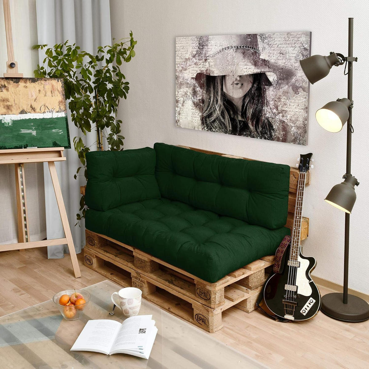 PALETTENKISSEN ECO Style Sitz 120x80x15cm Dunkelgrün + Rücken (2tlg) - Dunkelgrün, Textil (80/15/120cm) - Beautissu 