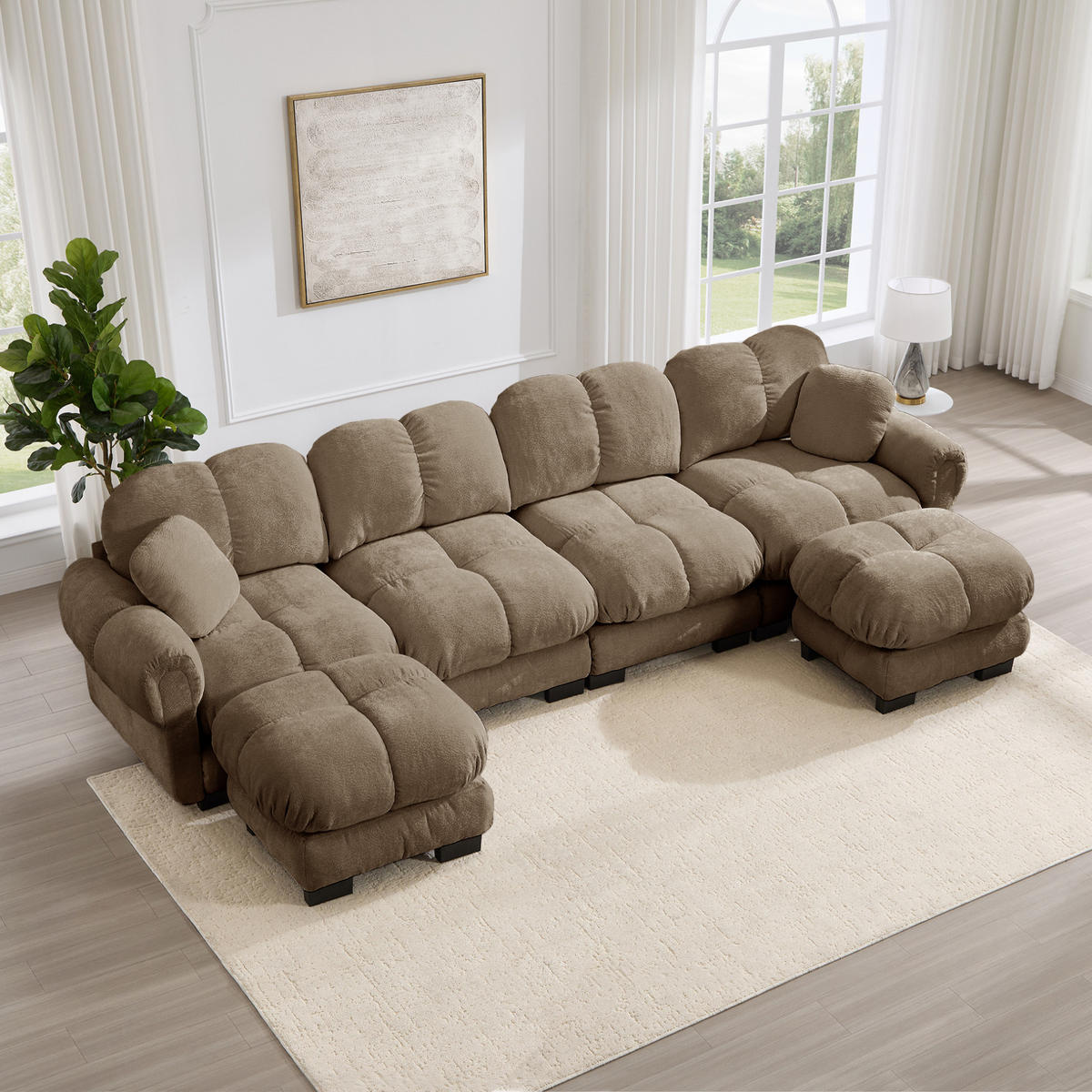 SOFA U-Form mit Steckverbindungen 4-tlg. Chenille Braun - Braun, Holz (149/90/330.1cm) - Meubliv