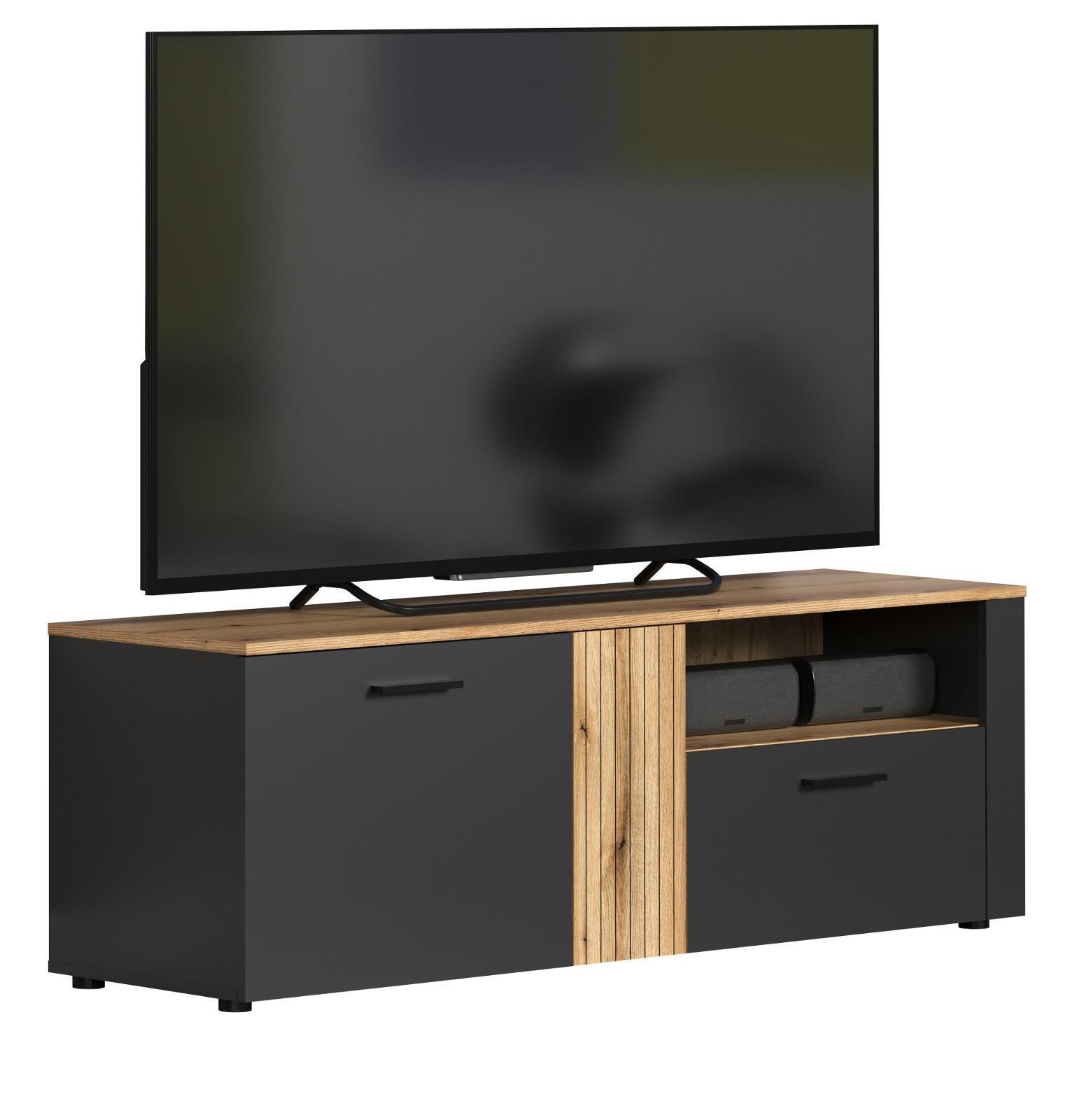 TV-LOWBOARD grau, Evoke Eiche 150 cm, modernes TV-Unterteil - Eichefarben/Anthrazit, Holzwerkstoff/Kunststoff (150/50/42cm) - Top.Furn