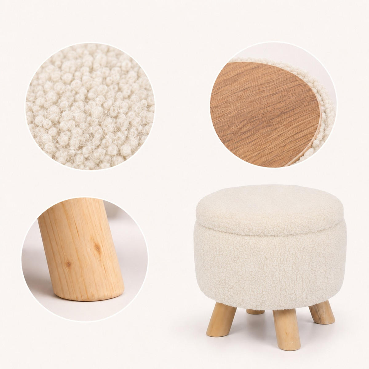 HOCKER Creme mit Stauraum 30x33 cm - Creme, Holz/Holzwerkstoff (33/30/33cm) - Relaxdays