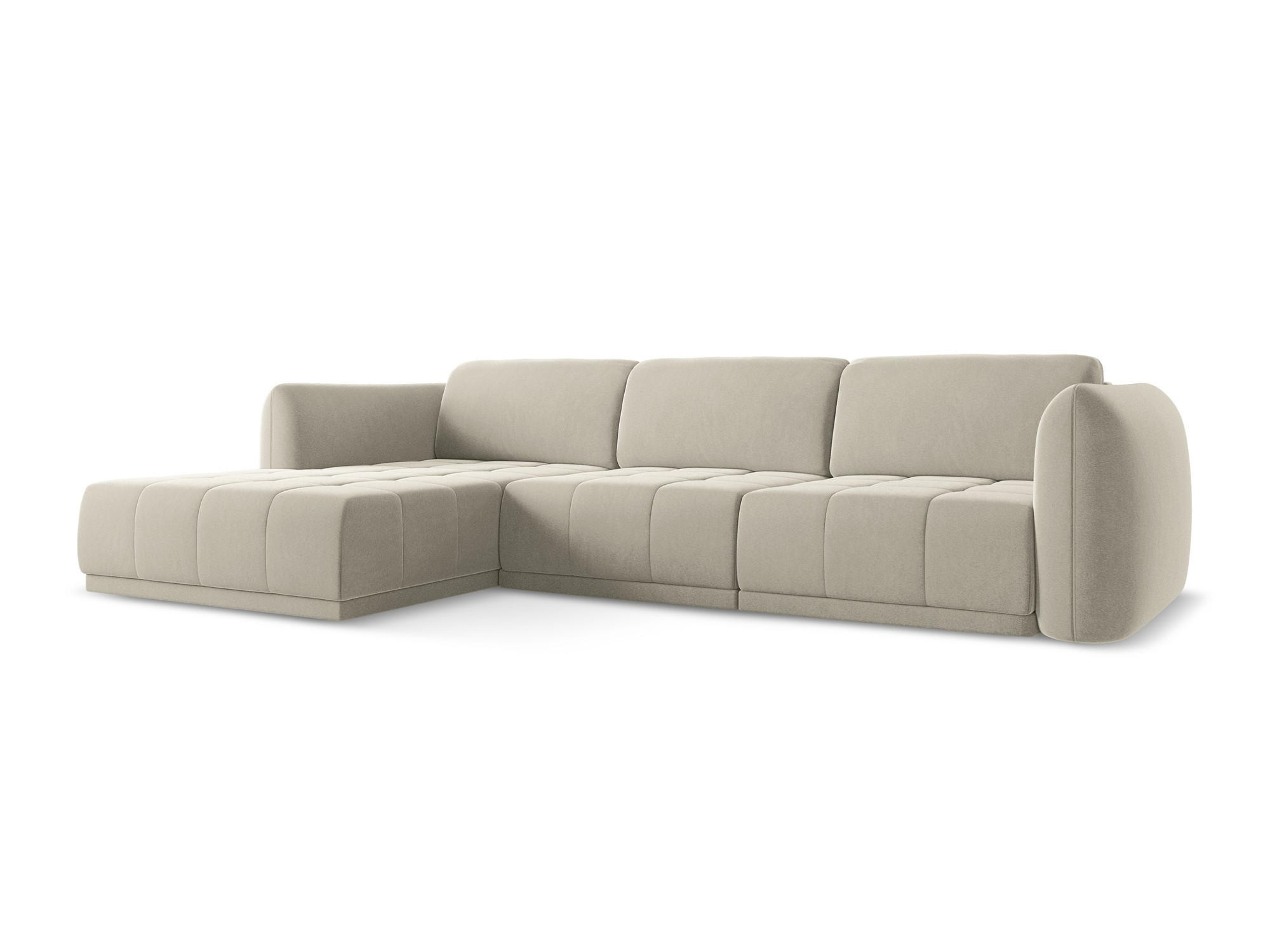 ECKSOFA Links Samt Stoff Creme - Perlmutt/Creme, Kunststoff/Textil (170/290cm) - Makamii