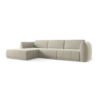 ECKSOFA Links Samt Stoff Creme - Perlmutt/Creme, Kunststoff/Textil (170/290cm) - Makamii