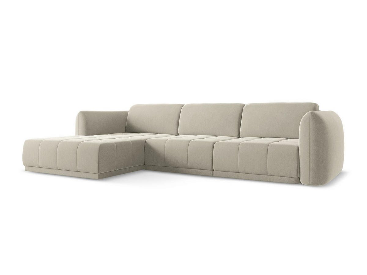 ECKSOFA Links Samt Stoff Creme - Perlmutt/Creme, Kunststoff/Textil (170/290cm) - Makamii