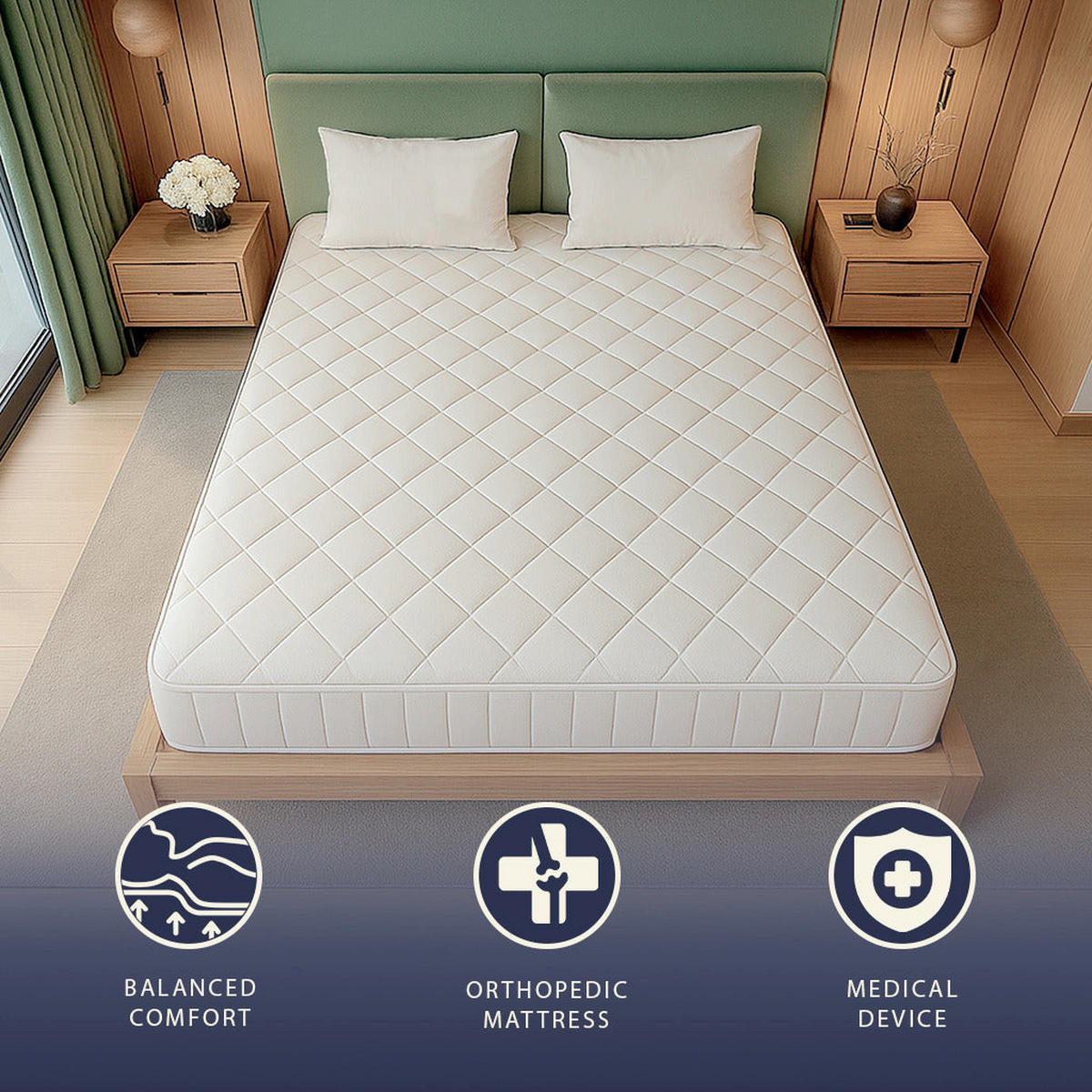 MATRATZE Feuerhemmend 180x200 aus Memory Foam Höhe 20 cm | Orthopädisch | Allergikergeeigneter und Antibakterieller Bezug - Weiß, Textil (180/200cm) - The White Stone