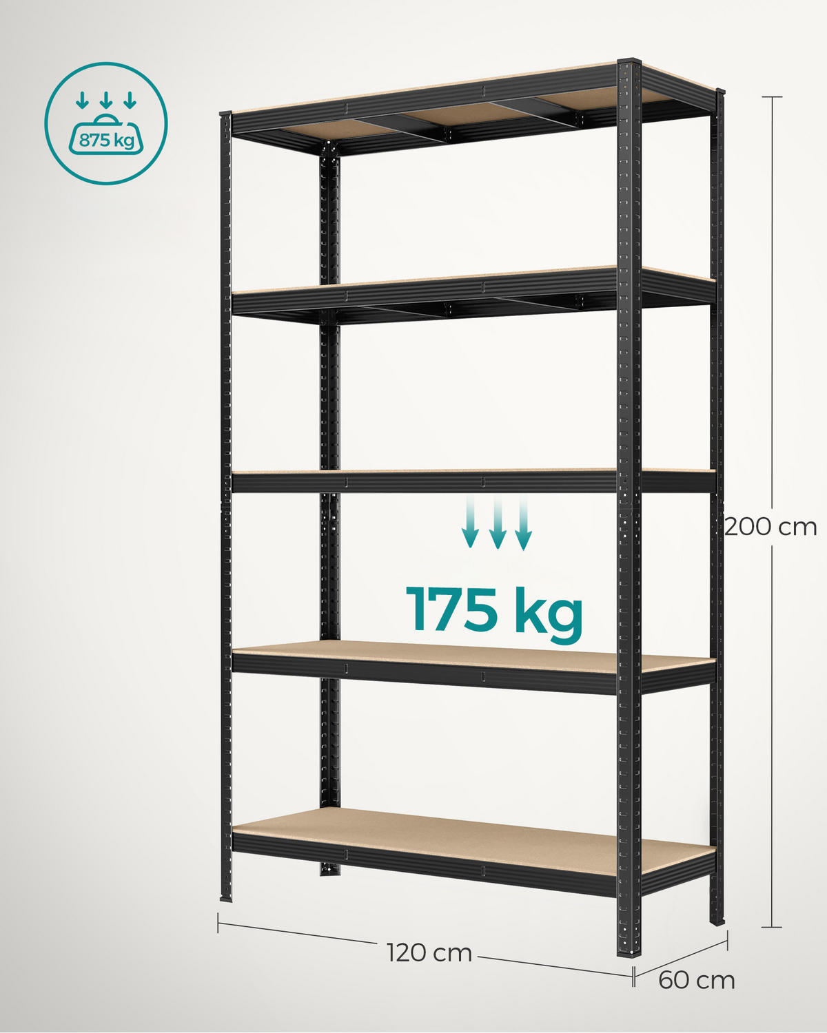 REGAL Schwarz 120x60 cm GLR060B01 Stahlkonstruktion Stabil - Schwarz, Metall (120/200/60cm)