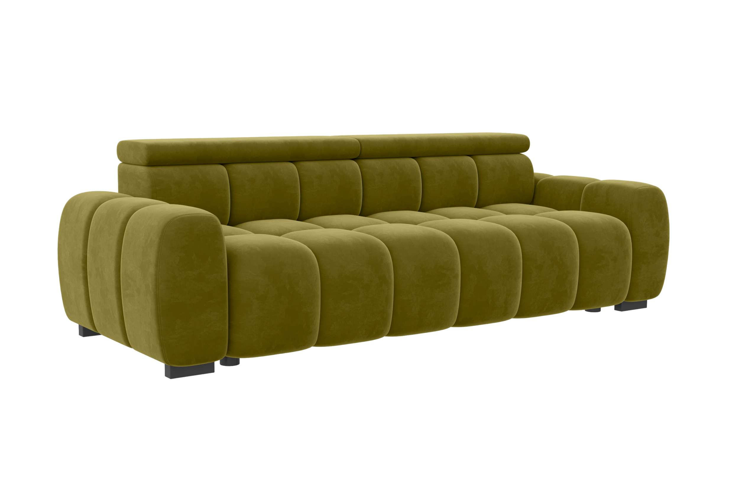 BIGSOFA ALESSIO Velours Olivgrün mit elektrischer Sitztiefenverstellung - Olivgrün, Kunststoff/Textil (248/77/108cm) - 99rooms
