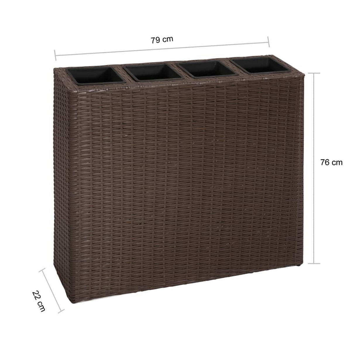 BLUMENKASTEN 4 Innentöpfe aus Rattan Braun | 79x22x76cm BxTxH - Braun, Kunststoff (79/76/22cm) - DELUKE