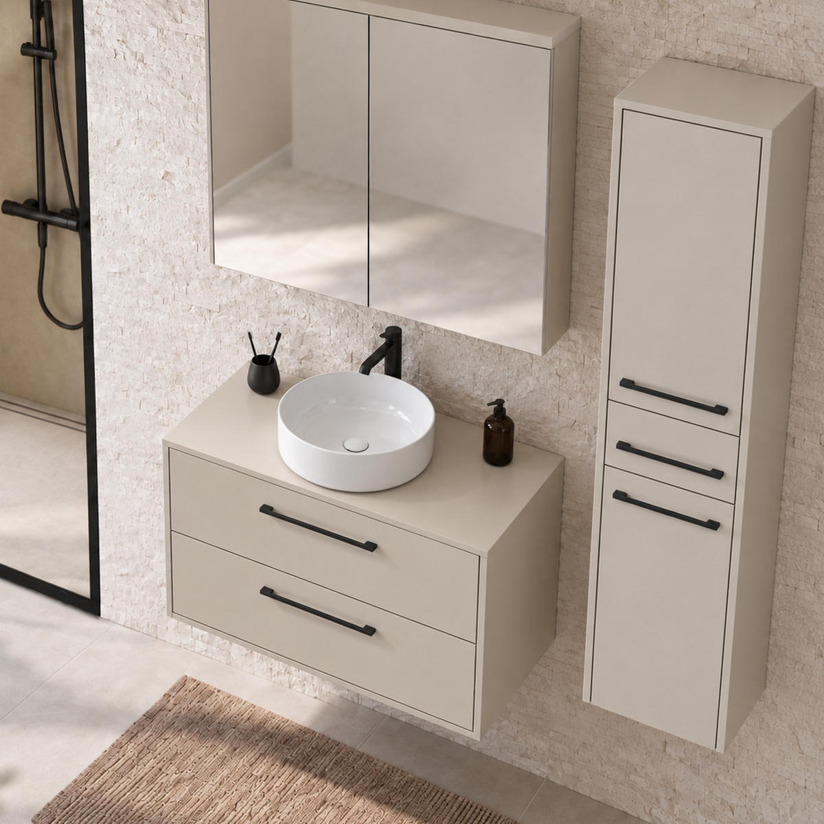 SET KUPAONSKOG NAMJEŠTAJA Florence 3-dijelni cashmere - 80 x 46 x 46 cm - boje kašmira, drvo (80/46/46cm) - Badplaats
