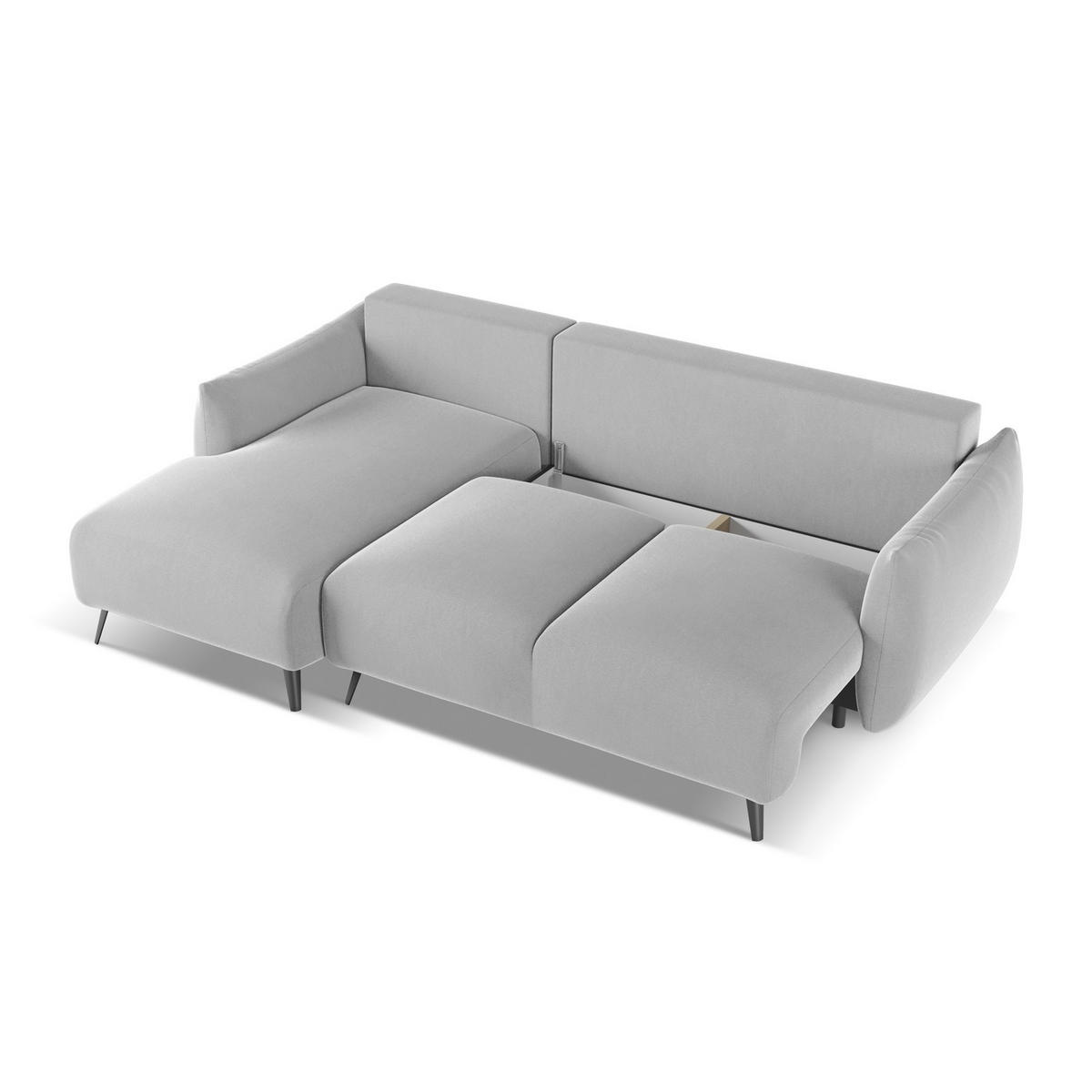 ECKSOFA mit Schlaffunktion Samt Stoff Grau - Schwarz/Grau, Textil/Metall (162/242cm) - LaMiaSofa