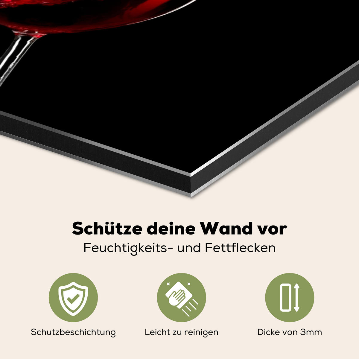 SPRITZSCHUTZ KÜCHE Rotwein - Weißwein - Glas - Schwarz 70x50 cm - Weinrot, Metall (70/0.3/50cm) - MuchoWow