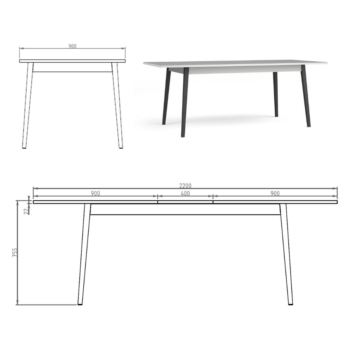 ESSTISCH Irelis Grau 220/80/90 cm – mit schwarzen Beinen - Schwarz/Grau, Holzwerkstoff/Metall (90/220/80cm) - AX Living