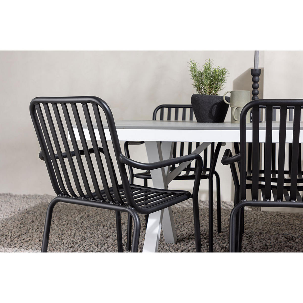 GARTENSET, Garcia, Tisch Grau, Stühle Schwarz, Metall, 100 x 200 x 74 cm, 7-teilig - Grau, Metall - ebuy24
