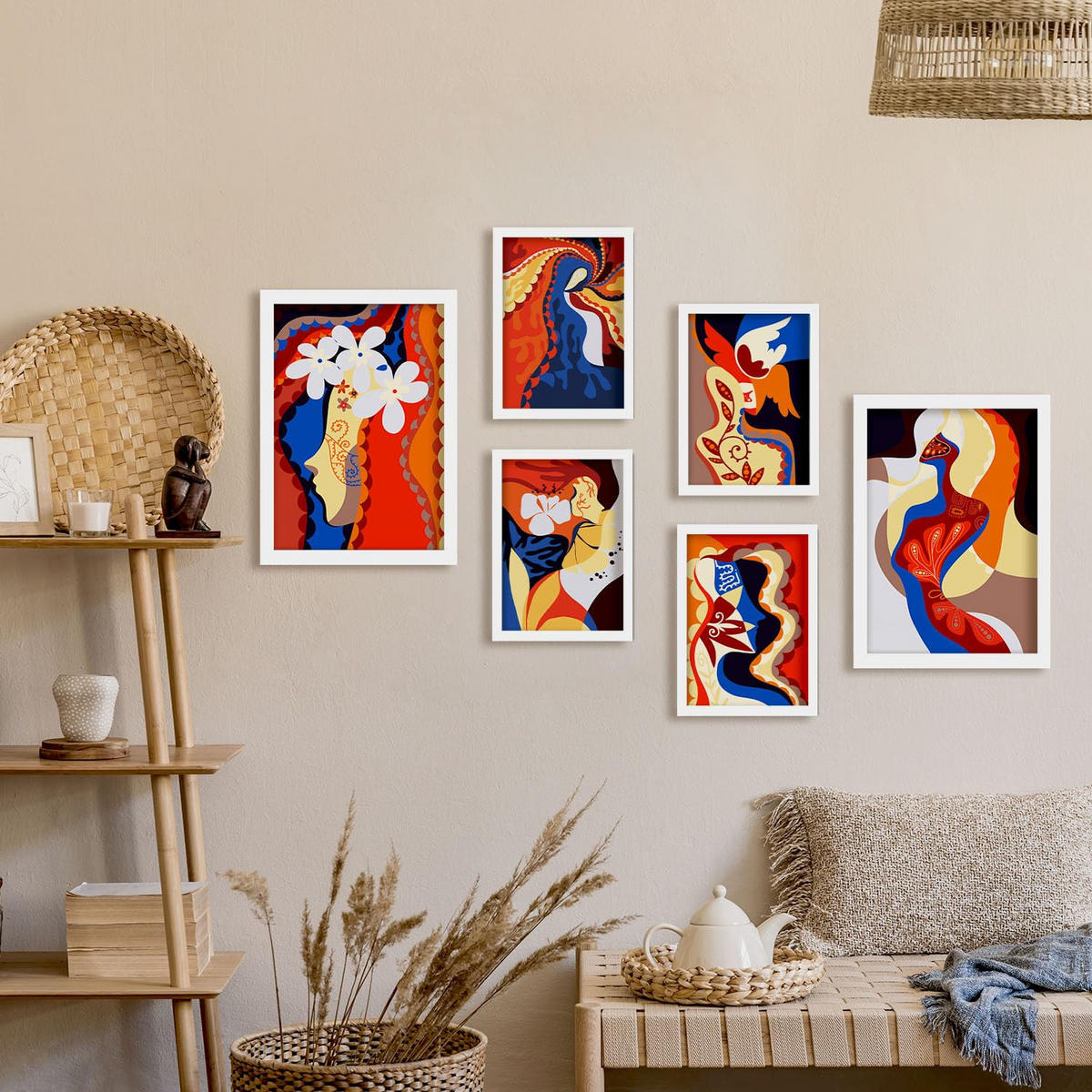 POSTER Set Mit 6 Rococo Arts 1 In Weibliche Zusammenfassung Ästhetische Dekorative Gemälde Für Ihr Wohnzimmer Zuhause A3 & A4 Weißer Rahmen - Weiß, Papier (29/3cm) - Nacnic