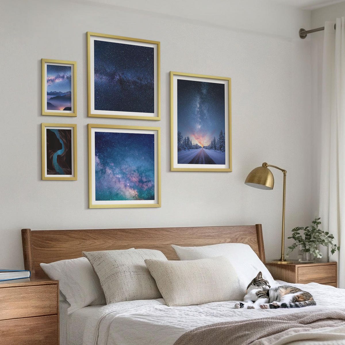 BILDER SET 5er Set - 50x50 cm & 20x30 cm & 40x60 cm Goldrahmen - Herbstliche Naturlandschaften - Goldfarben, Kunststoff (40/60cm) - TULUP