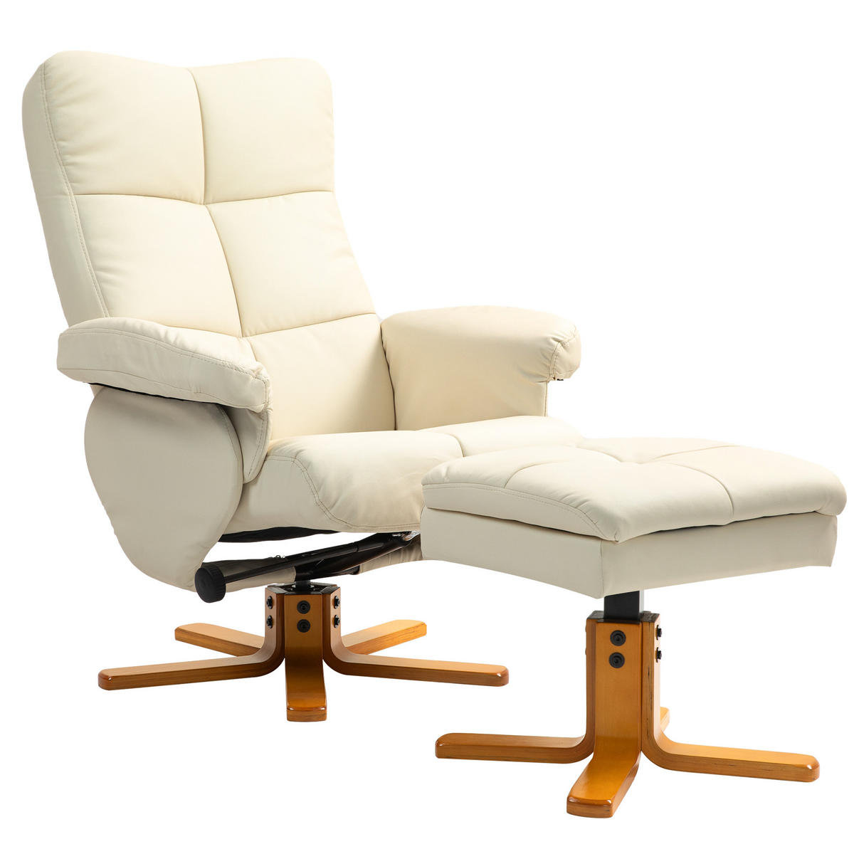 RELAXSESSEL DE-07525 145° neigbar & 360° drehbar mit Hocker Cremeweiß - Creme, Holz (86/99/80cm) - ComfortXL