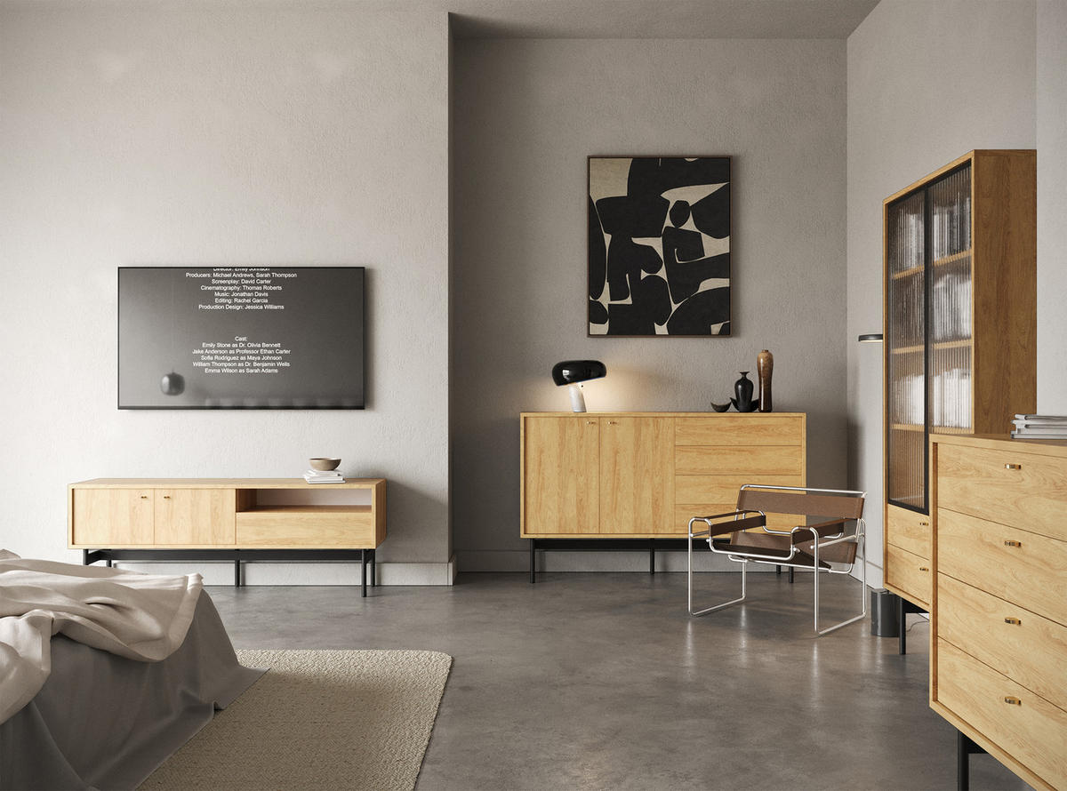 SIDEBOARD Olar Holzoptik Hickory Natur 154 cm - Beige/Goldfarben, Holzwerkstoff/Metall (154/92.5/38cm) - Selsey