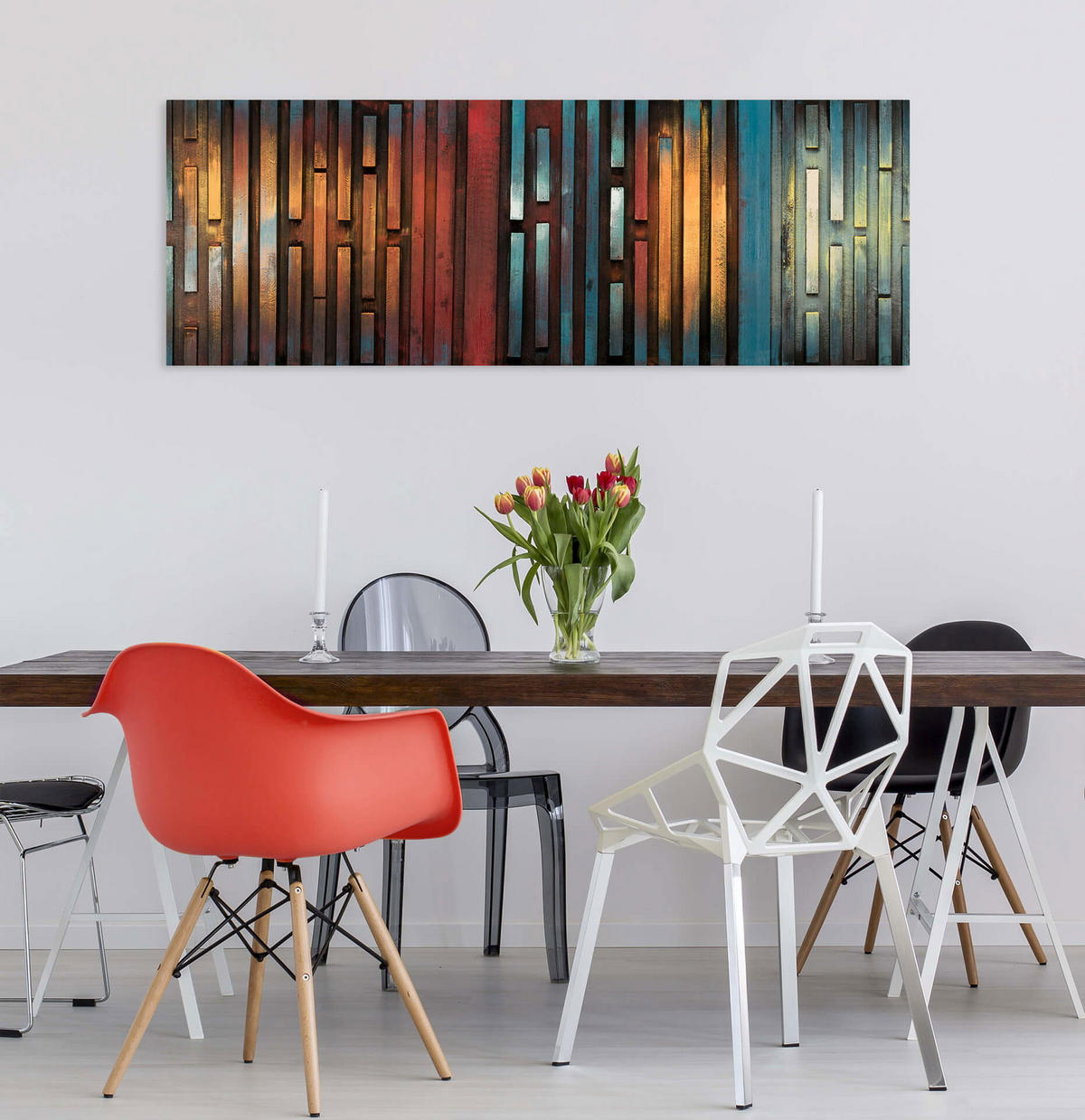 HOLZBILD Bunt 144/44 cm - Multicolor, Holz (6/44cm) - KUNSTLOFT