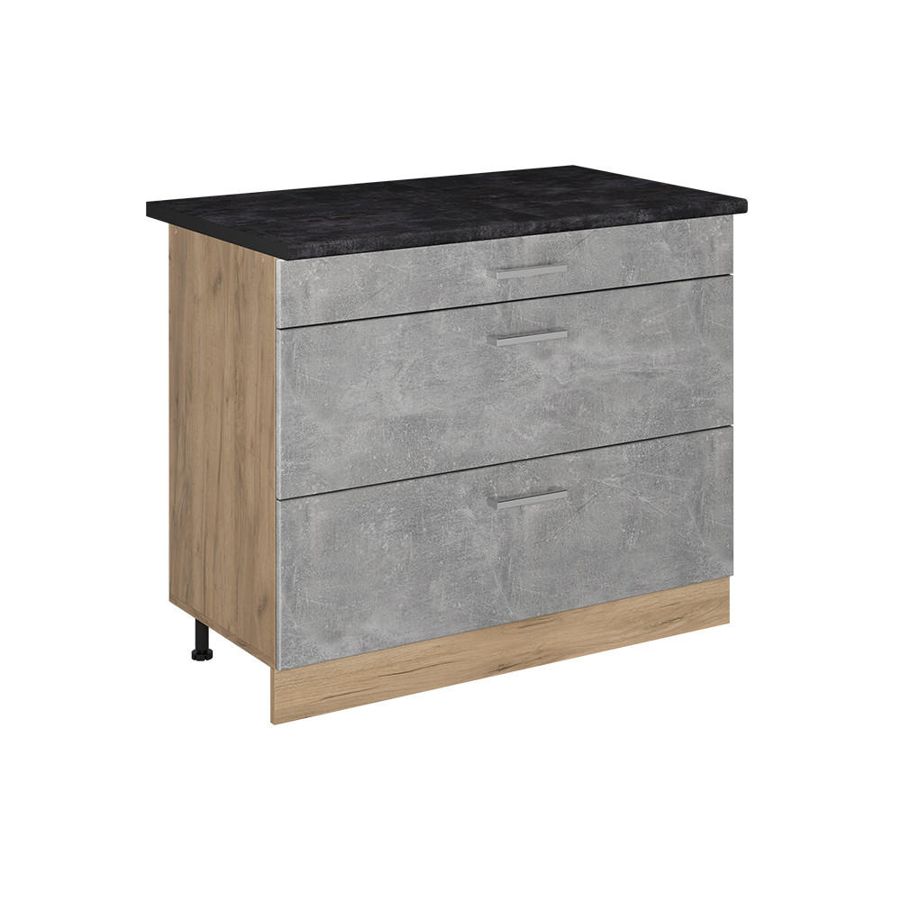 KÜCHENUNTERSCHRANK R-Line, Beton/Goldkraft Eiche, 100 cm Arbeitsplatte Anthrazit - Eichefarben/Grau, Holzwerkstoff (100/81.6/60cm) - Vicco