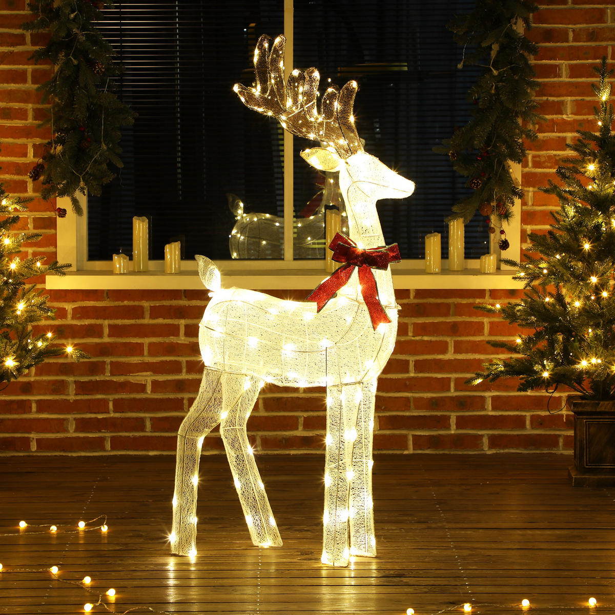 137ER LED Rentier, Weihnachtsdeko in warmweiß, Weihnachtsbeleuchtung - Silberfarben, Textil (25/135/66cm) - Outsunny