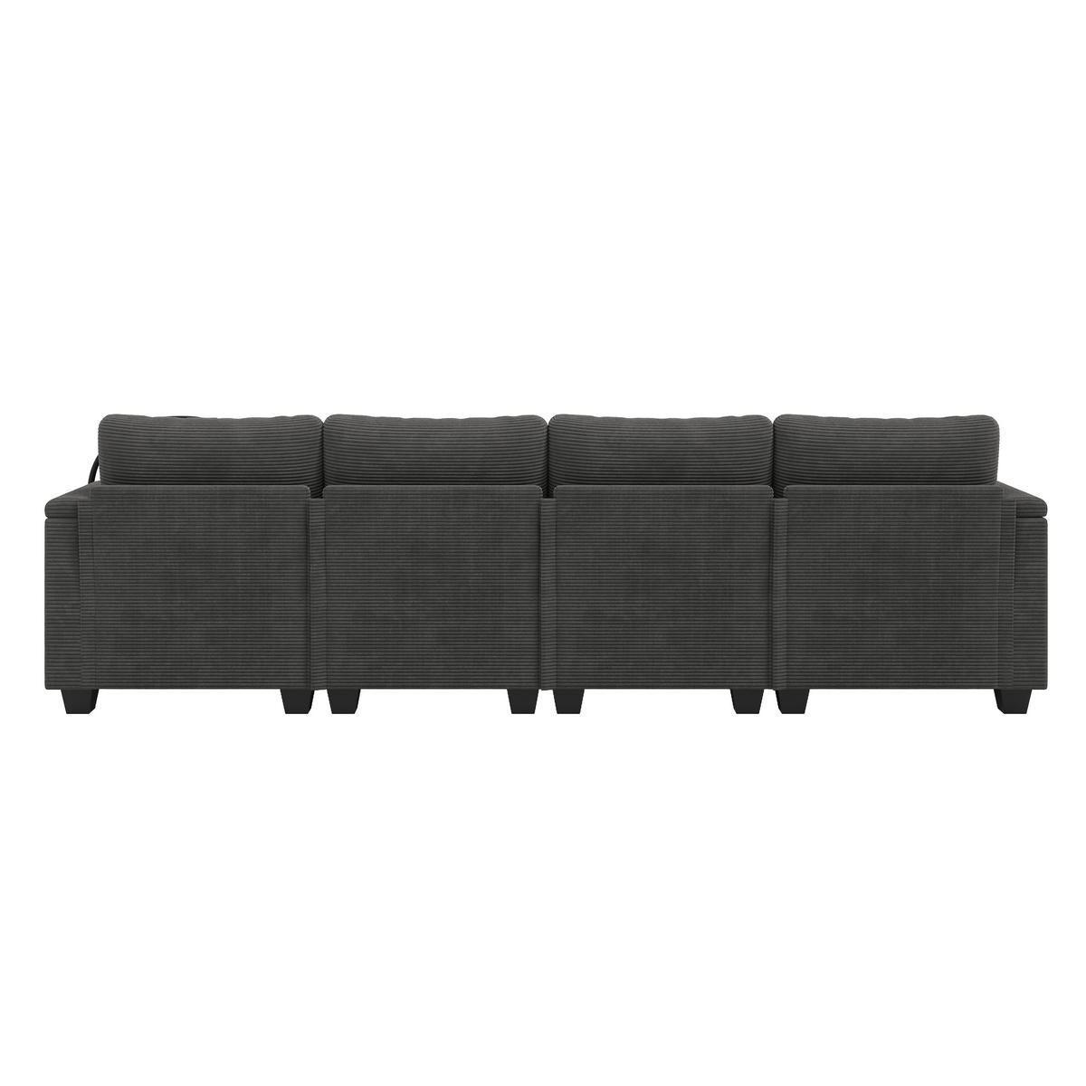 WOHNLANDSCHAFT 275.5/139/87 cm Grau mit Schlaffunktion, Handyhalter und USB-Ladeanschluss - Grau, Textil (275.5/87/139cm) - Oxeza