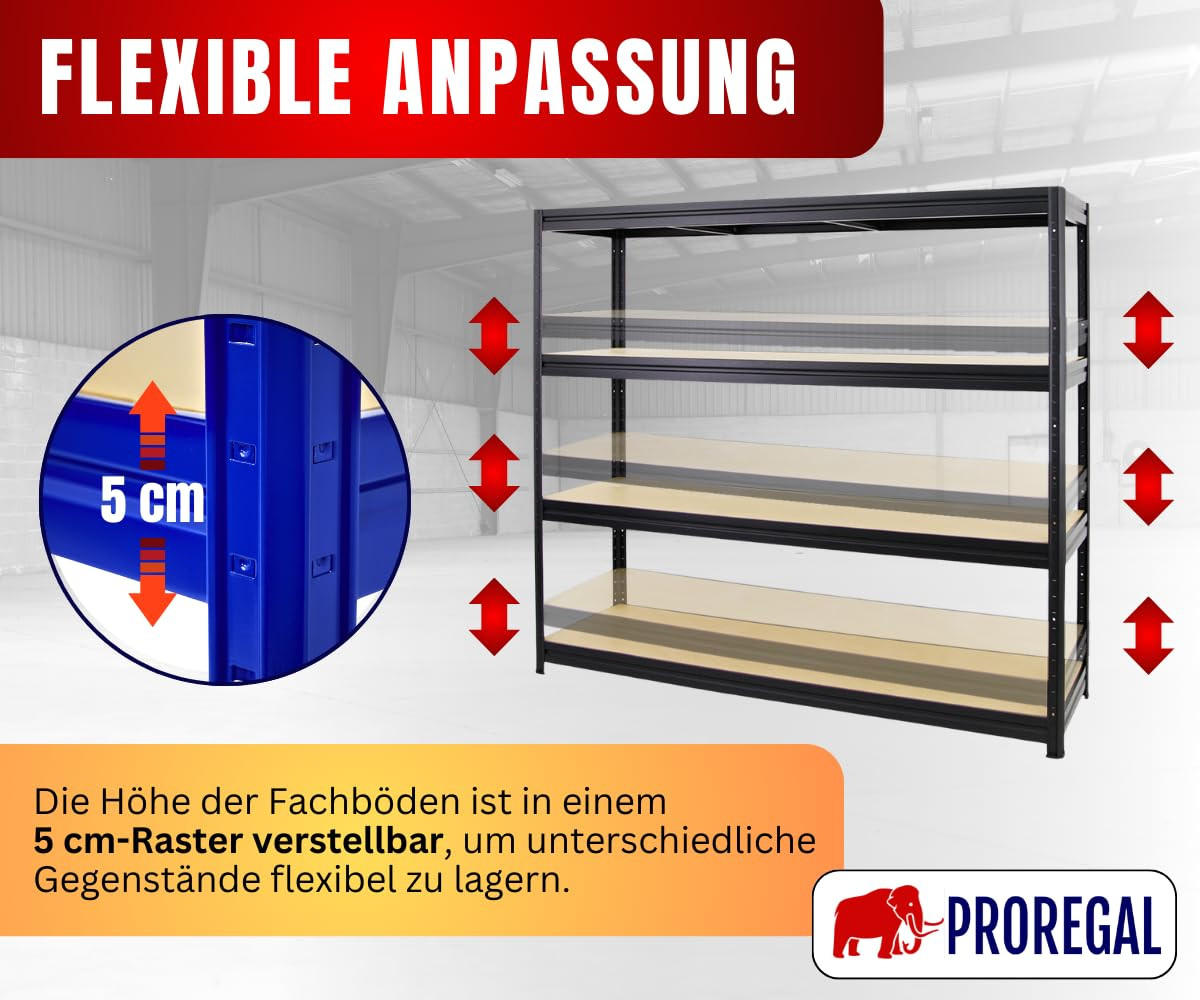SCHWERLASTREGAL Dino 180x200x60 cm Fachlast 500 kg Schwarz - Schwarz, Metall (200/180/60cm) - PROREGAL